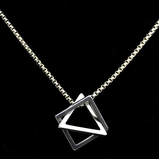 Donley - Interlocking Triangle/square - Punk ketting - Rock ketting- interlocking ketting - Gothic - non binair - vintage triangle.square - hiphop - punk - Punk interlocking Pendant Necklaces - Black/silver