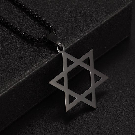 Donley Davidster Kruis Ketting Zwart - Joodse Ketting - Hexagram