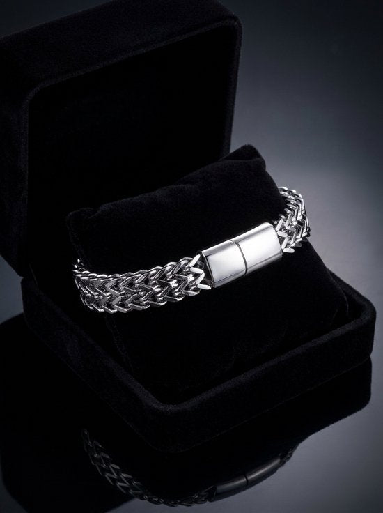 Donley Gevlochten Dubbele Schakelarmband - Zilverkleurig - 23 cm