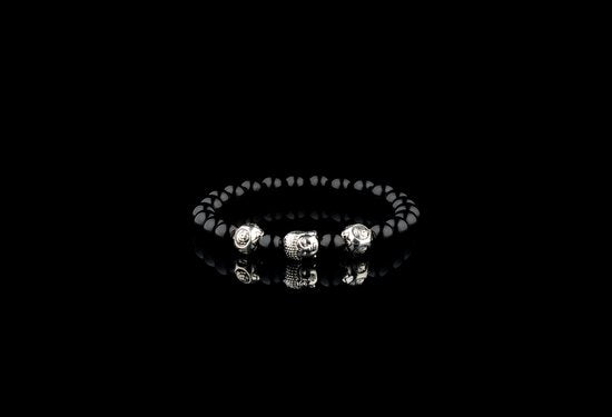 Donley Obsidian Natuursteen Armband met Zilveren Buddha - 17 cm