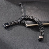 Donley - Armband voor mannen - Woven bracelet - Braided bracelet - cubaanse armband - heren sierraad - schakelarmband - schakelarmband heren - 21 cm - zilveren armband - ketting armband - chain - zwarte armband - armband zwart - black wristband