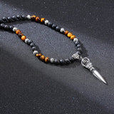 Donley Tibetaanse Phurba Kilaya Lava Stone Ketting - Tiger Eye - 65 cm
