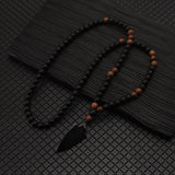 Donley Tibetaanse Phurba Kilaya Houten Kralen Ketting - Haaientand - 68 cm