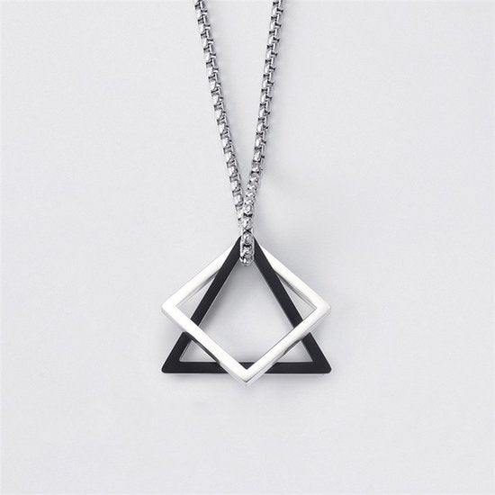 Donley - Interlocking Triangle/square - Punk ketting - Rock ketting- interlocking ketting - Gothic - non binair - vintage triangle.square - hiphop - punk - Punk interlocking Pendant Necklaces - Silver/Black