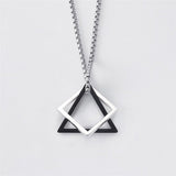 Donley - Interlocking Triangle/square - Punk ketting - Rock ketting- interlocking ketting - Gothic - non binair - vintage triangle.square - hiphop - punk - Punk interlocking Pendant Necklaces - Silver/Black