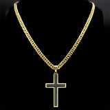 Cubaans kruis voor mannen - Goud kruis Ketting Plat - Mannen ketting - Heren ketting - Ketting voor mannen - cadeau mannen - Geometrie Gothic - Punk - holy cross - Goud/Zwarte jesus ketting - breed