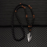 Donley Tibetaanse Phurba Kilaya Houten Kralen Ketting - Haaientand - 68 cm