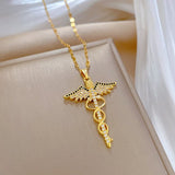 Donley - Caduceus Gouden ketting - Ketting Caduceus goud - Caduceus goud 50cm - gouden vrouwenketting mercuriusstaf - zirkoon ketting kruis - ketting dames - ketting vrouw goud - mercuriusstaf - Caduceus Asclepius - kerykeion - κηρύκειον