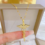 Donley - Caduceus Gouden ketting - Ketting Caduceus goud - Caduceus goud 50cm - gouden vrouwenketting mercuriusstaf - zirkoon ketting kruis - ketting dames - ketting vrouw goud - mercuriusstaf - Caduceus Asclepius - kerykeion - κηρύκειον