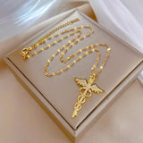 Donley - Caduceus Gouden ketting - Ketting Caduceus goud - Caduceus goud 50cm - gouden vrouwenketting mercuriusstaf - zirkoon ketting kruis - ketting dames - ketting vrouw goud - mercuriusstaf - Caduceus Asclepius - kerykeion - κηρύκειον