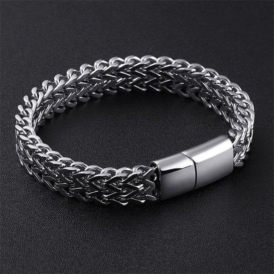 Donley Geweven Schakelarmband Heren 19 cm - Zilver - Cubaans
