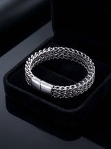 Donley Heren Armband Zilver - Gevlochten Dubbele Schakelarmband 23 cm