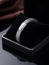 Donley Heren Armband Zilver - Gevlochten Dubbele Schakelarmband 23 cm
